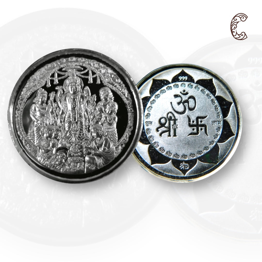 God Satyanarayan/Satyanarayana - 3D Silver Coin 24KT Purity 999 Round Shape - Backside Shree Om Swastik - Coin Rituals