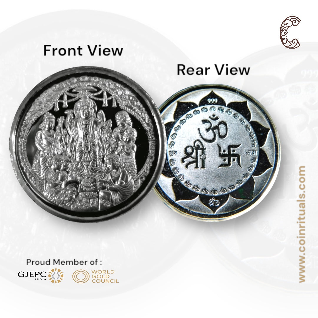 God Satyanarayan/Satyanarayana - 3D Silver Coin 24KT Purity 999 Round Shape - Backside Shree Om Swastik - Coin Rituals