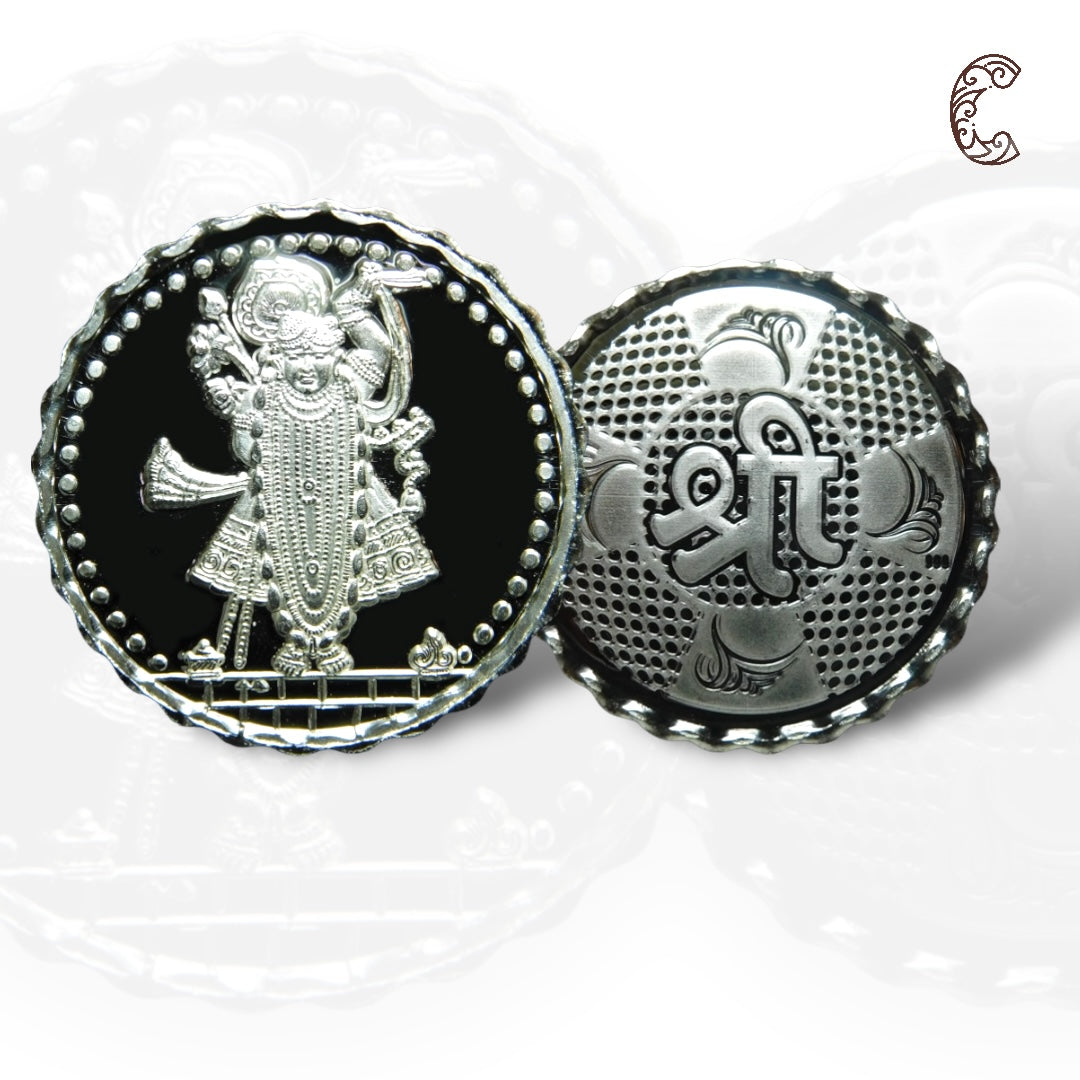 God Srinath - 3D Silver Coin 24KT Purity 999 Round Shape - Backside Shree - Coin Rituals