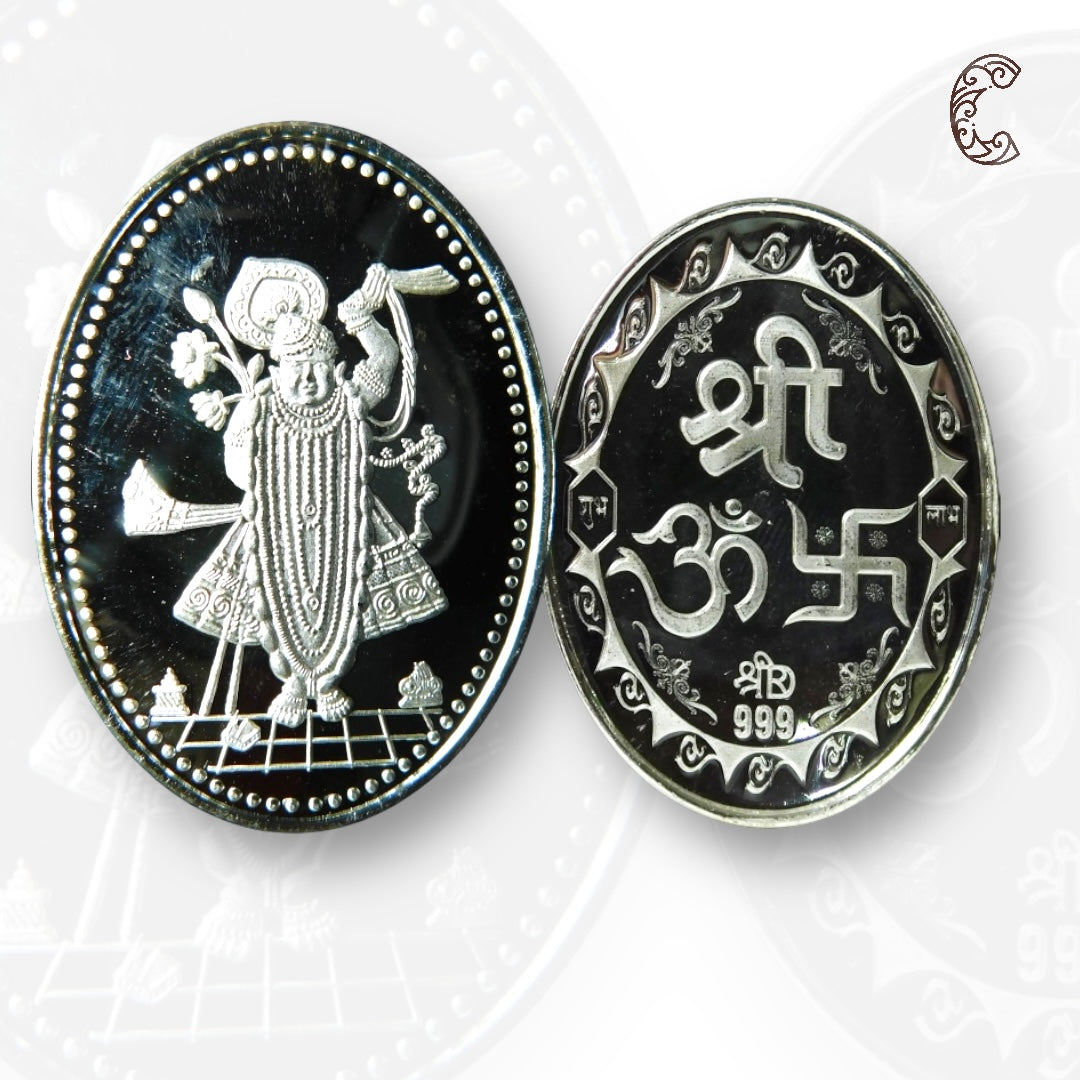 God Srinath - 3D Silver Coin 24KT Purity 999 Round Shape - Backside Shree - Coin Rituals