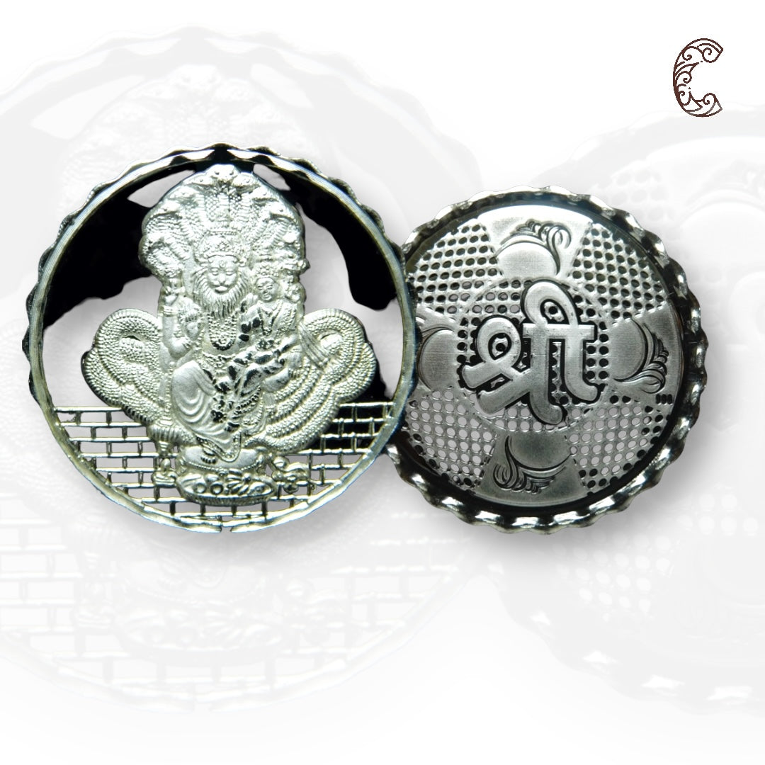 God Narsimha - 3D Silver Coin 24KT Purity 999 Round Shape - Backside Shree - Coin Rituals