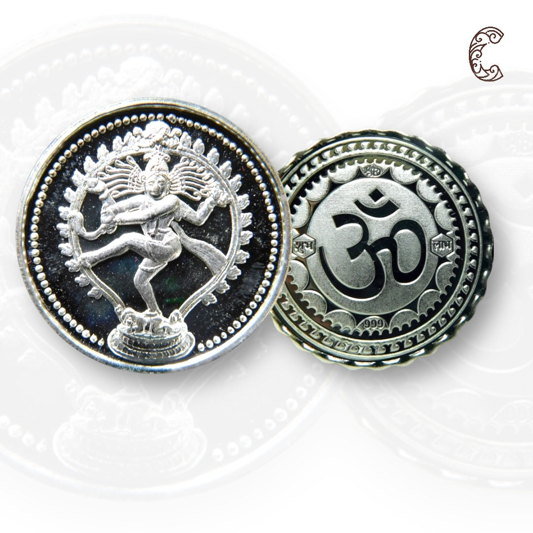 God Natraj - 3D Silver Coin 24KT Purity 999 Round Shape - Backside Om - Coin Rituals