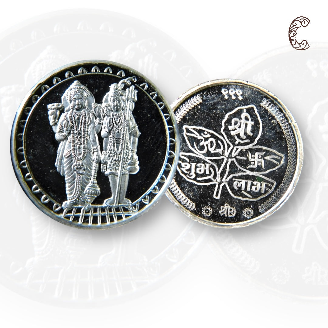 God Hari Har/ Shiv Vishnu - 3D Silver Coin 24KT Purity 999 Round Shape- Backside Shree Om Swastik - Coin Rituals