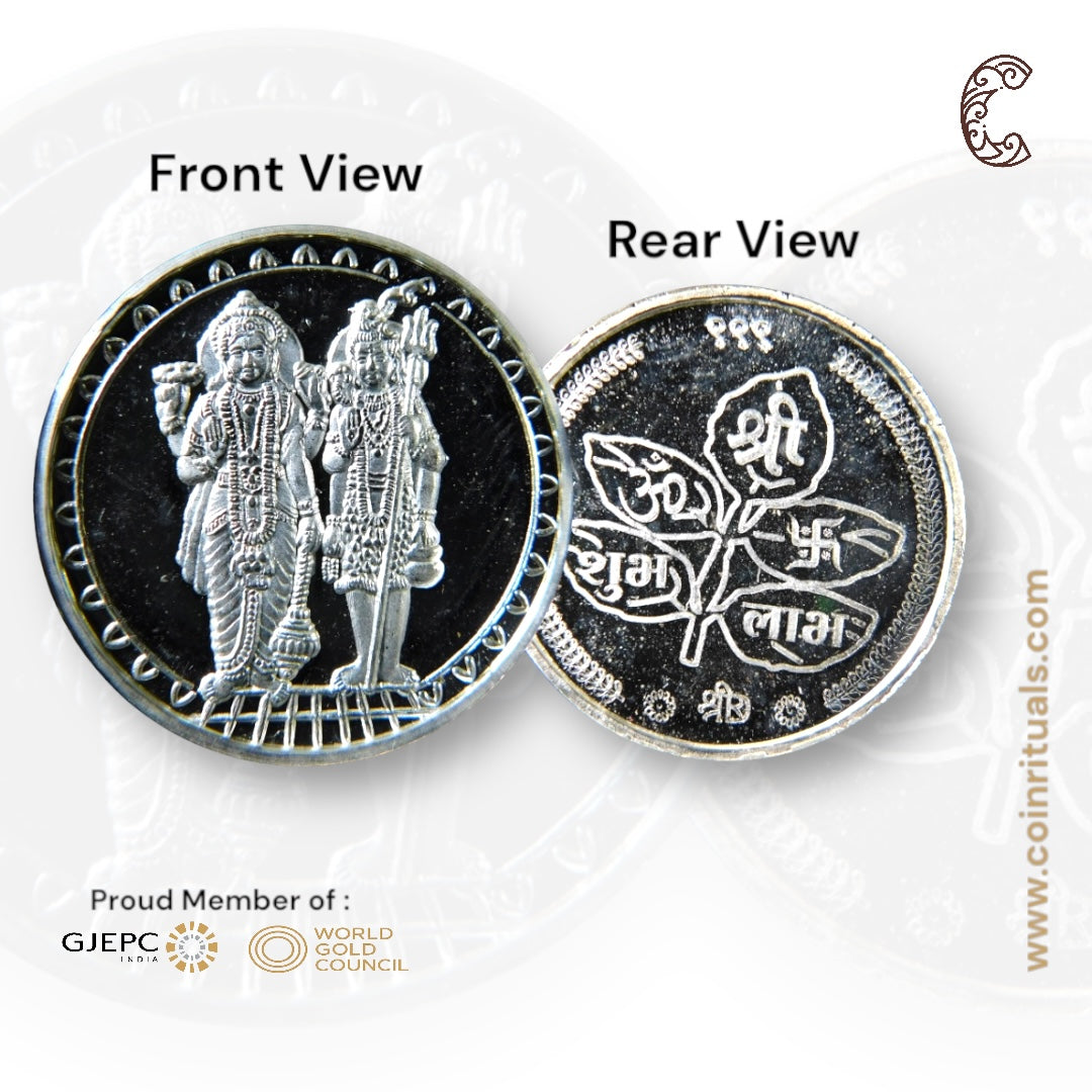 God Hari Har/ Shiv Vishnu - 3D Silver Coin 24KT Purity 999 Round Shape- Backside Shree Om Swastik - Coin Rituals