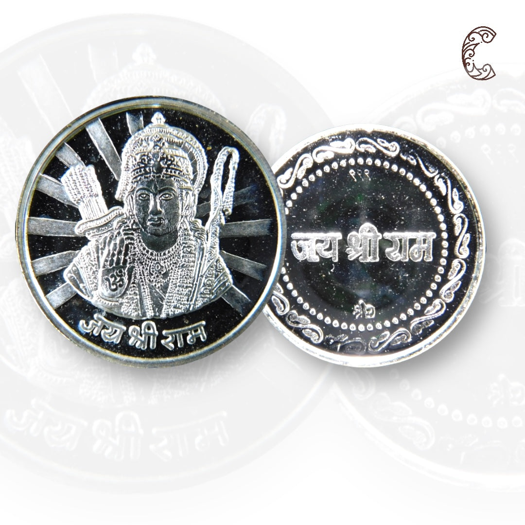 God Ram - 3D Silver Coin 24KT Purity 999 Round Shape - Backside Jai Shree Ram - Coin Rituals