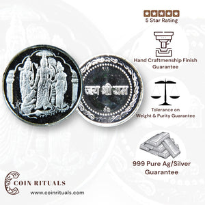 God Ram Darbar - 3D Silver Coin 24KT Purity 999 Round Shape - Backside Jai Shree Ram - Coin Rituals