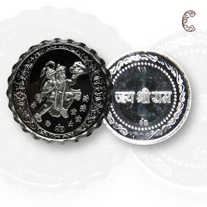 God Hanuman With Pahad/ Mountain - 3D Silver Coin 24KT Purity 999 Round Shape - Backside Jai Shree Ram - Coin Rituals