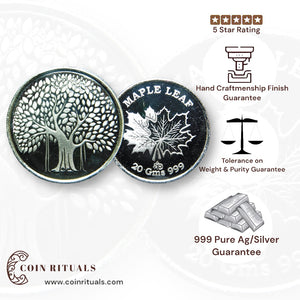 Banyan Tree - 3D Silver Coin 24KT Purity 999 Round Shape Front side   - Backside Maple Leaf - Coin Rituals