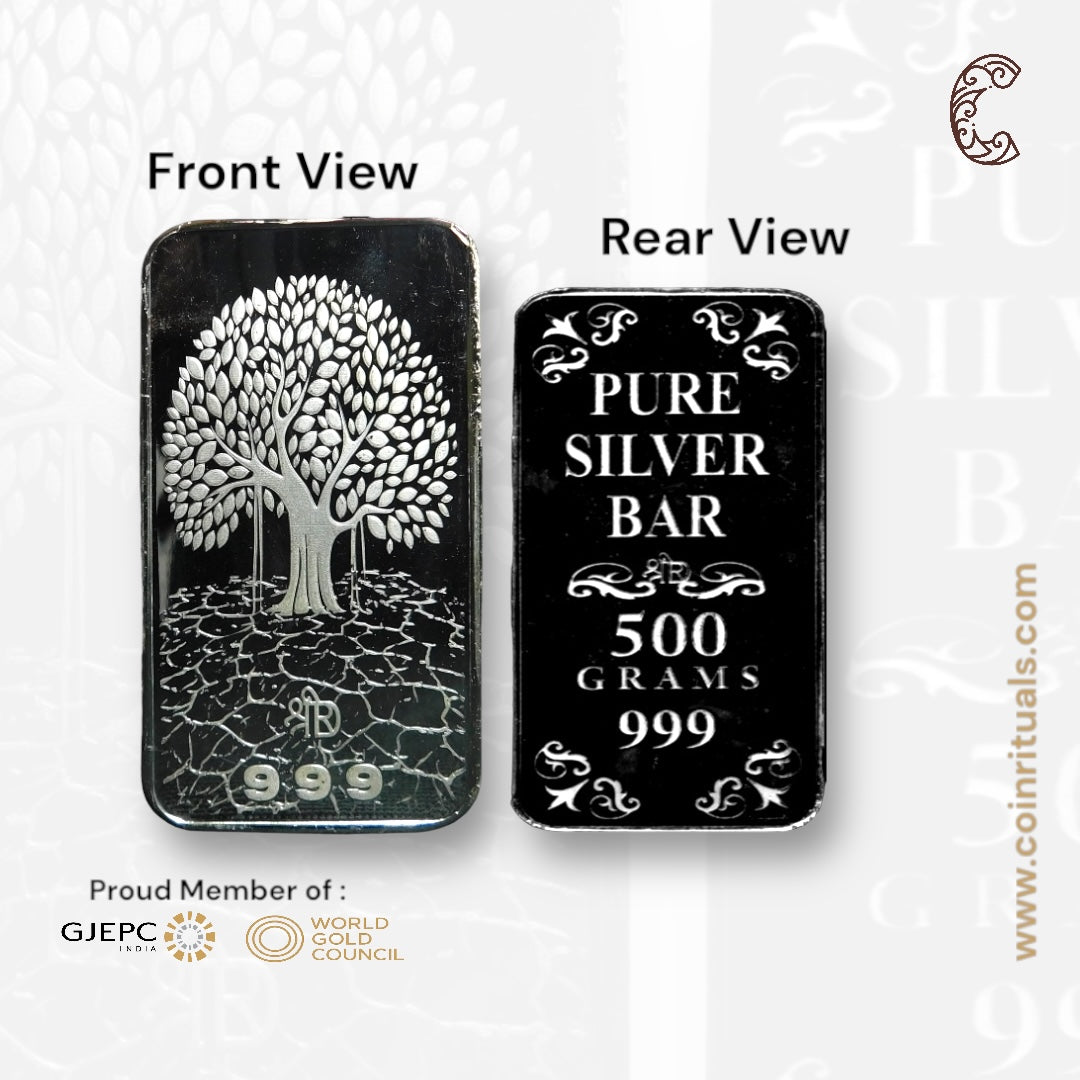 Banyan Tree - 3D Silver Coin 24KT Purity 999 Round Shape Front side   - Backside Maple Leaf - Coin Rituals