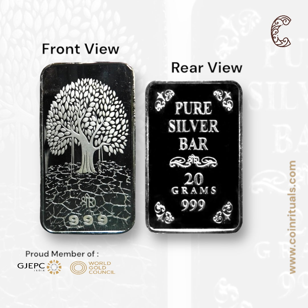 Banyan Tree - 3D Silver Coin 24KT Purity 999 Round Shape Front side   - Backside Maple Leaf - Coin Rituals