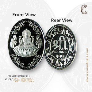 Goddess Lakshmi - 3D Silver Coin 24KT Purity 999 Round Shape - Backside Shree Yantra - Coin Rituals
