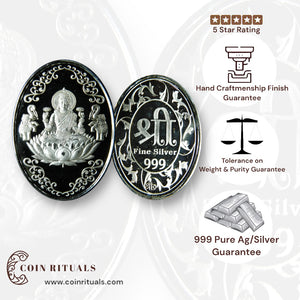 Goddess Lakshmi - 3D Silver Coin 24KT Purity 999 Round Shape - Backside Shree Yantra - Coin Rituals