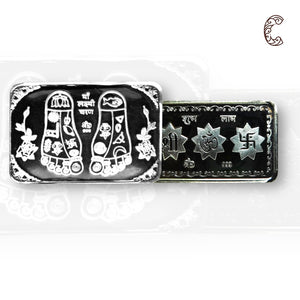 Goddess Lakshmi - 3D Silver Coin 24KT Purity 999 Round Shape - Backside Shree Charan - Coin Rituals