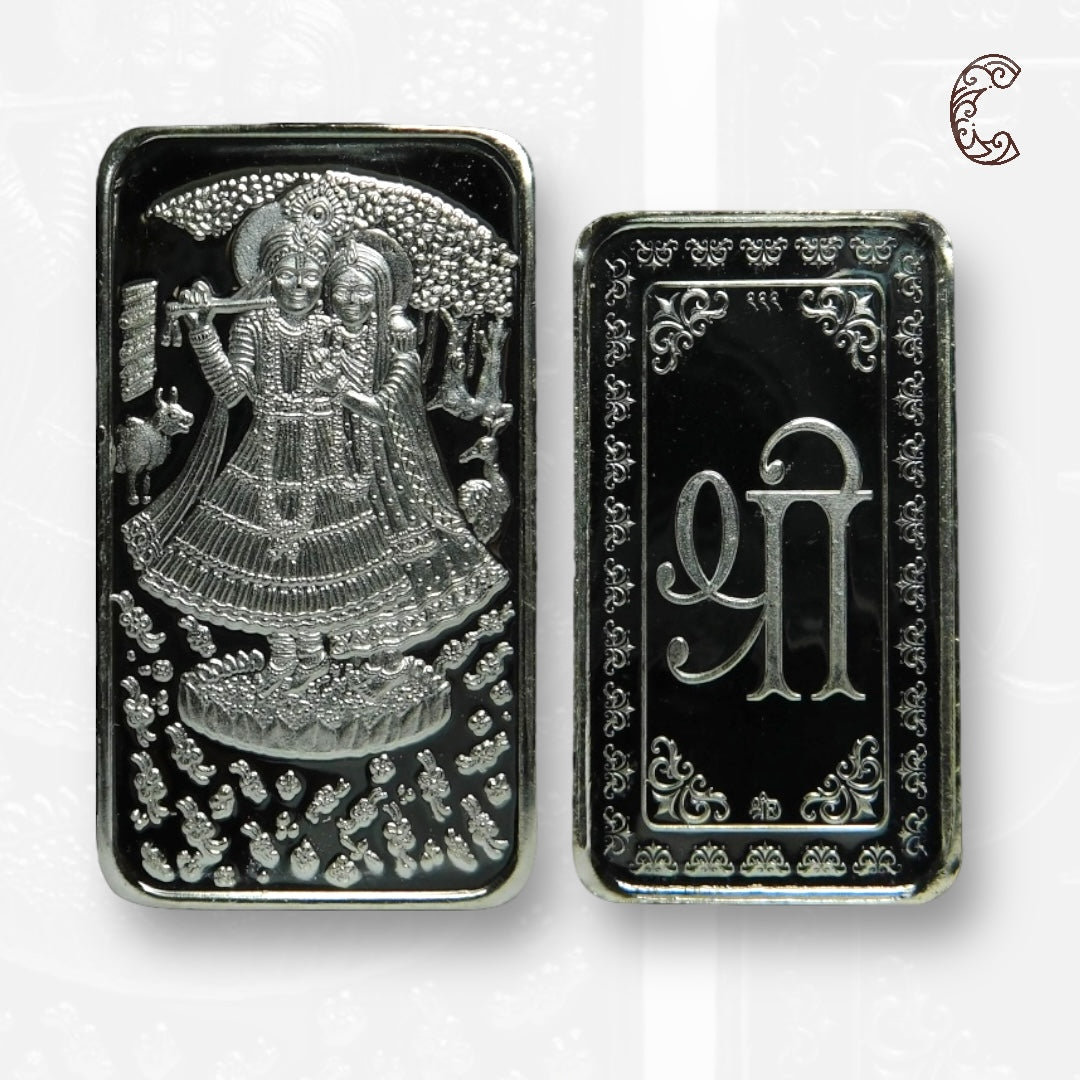 Goddess Radha & Krishna - 3D Silver Coin 24KT Purity 999 Round Shape - Backside Shree - Coin Rituals
