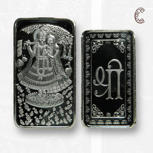 Goddess Radha & Krishna - 3D Silver Coin 24KT Purity 999 Round Shape - Backside Shree - Coin Rituals