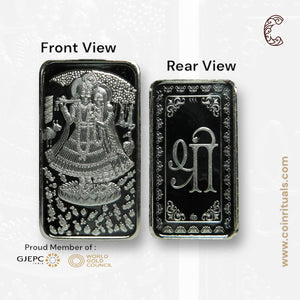Goddess Radha & Krishna - 3D Silver Coin 24KT Purity 999 Round Shape - Backside Shree - Coin Rituals