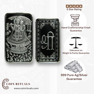 Goddess Radha & Krishna - 3D Silver Coin 24KT Purity 999 Round Shape - Backside Shree - Coin Rituals