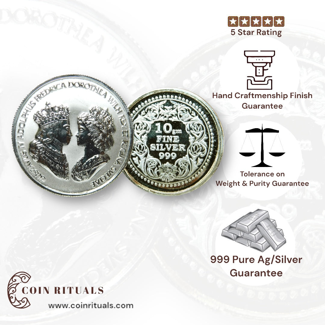 King & Queen - 3D Silver Coin 24KT Purity 999 Round Shape - Backside Fine Silver - Coin Rituals
