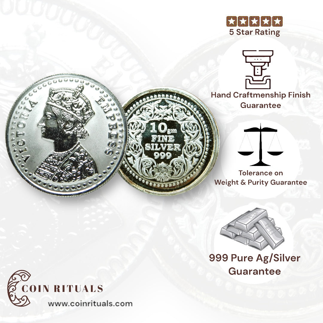 Queen Victoria - 3D Silver Coin 24KT Purity 999 Round Shape - Backside Fine Silver - Coin Rituals