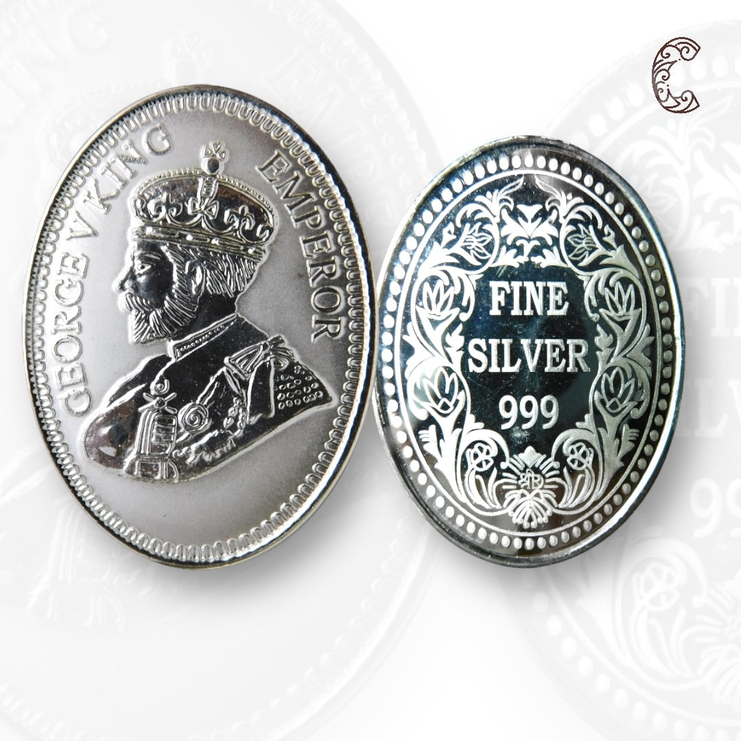 King George - 3D Silver Coin 24KT Purity 999 Round Shape - Backside Fine Silver - Coin Rituals