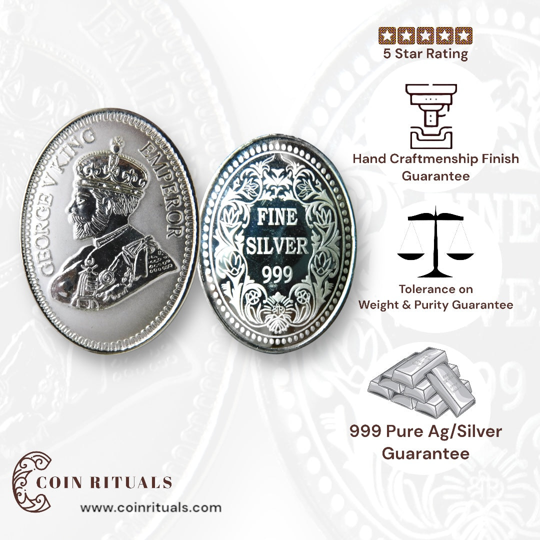 King George - 3D Silver Coin 24KT Purity 999 Round Shape - Backside Fine Silver - Coin Rituals