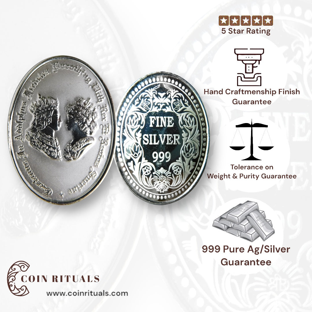 King & Queen - 3D Silver Coin 24KT Purity 999 Round Shape - Backside Fine Silver - Coin Rituals