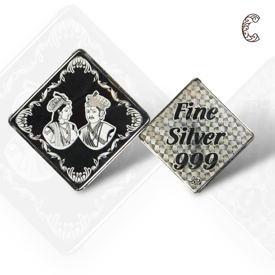 Raja Rani - 3D Silver Coin 24KT Purity 999 Oval Shape - Backside Fine Silver - Coin Rituals