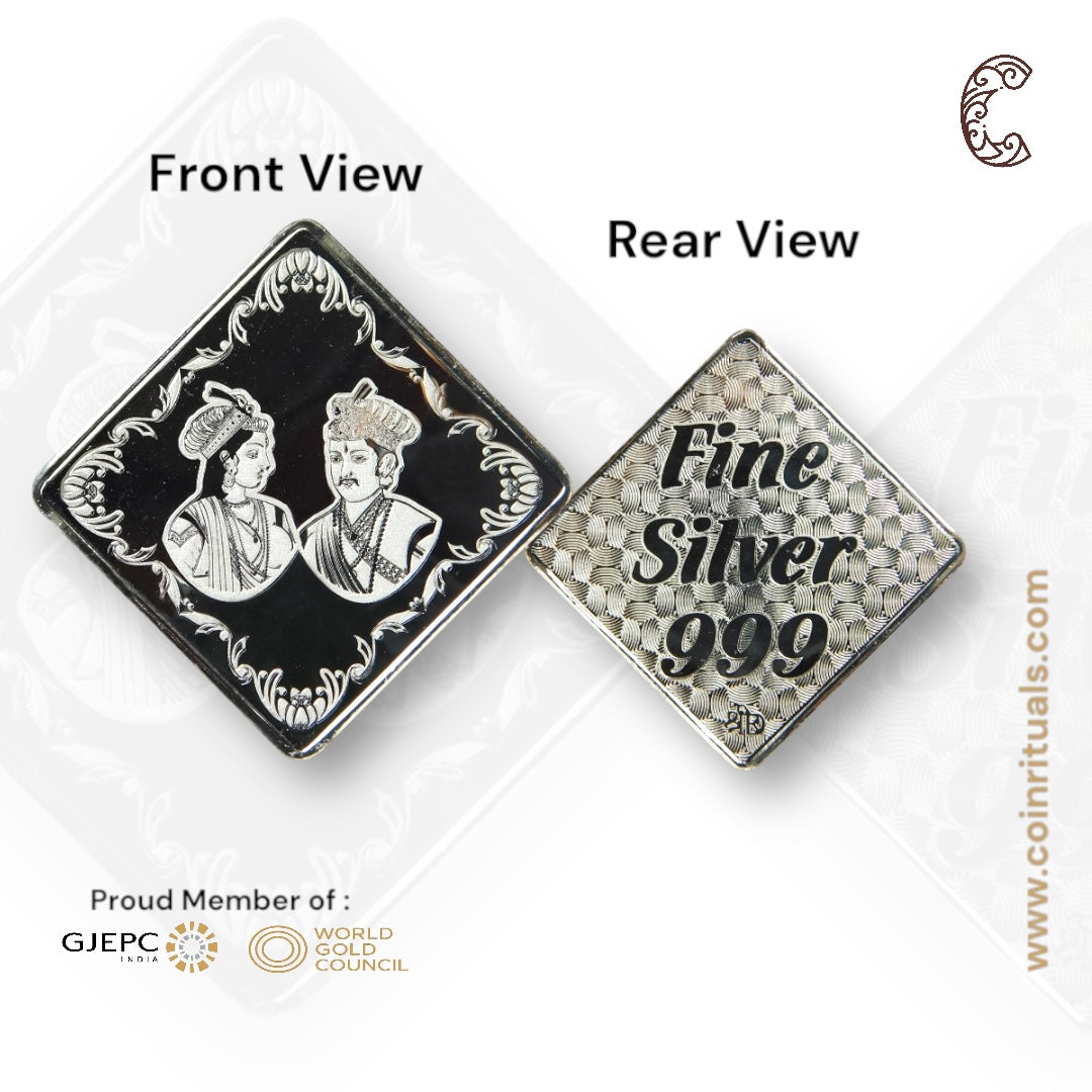 Raja Rani - 3D Silver Coin 24KT Purity 999 Oval Shape - Backside Fine Silver - Coin Rituals
