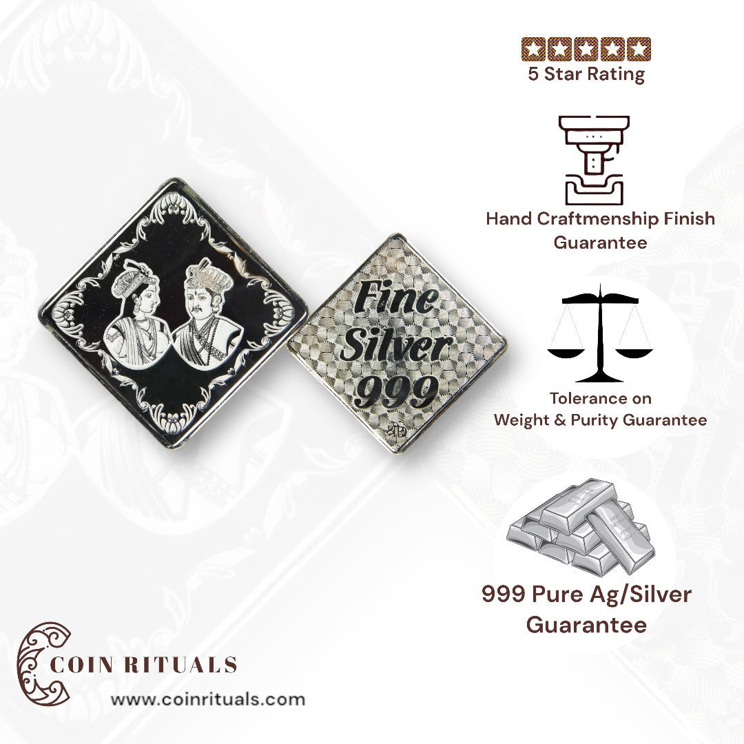 Raja Rani - 3D Silver Coin 24KT Purity 999 Oval Shape - Backside Fine Silver - Coin Rituals