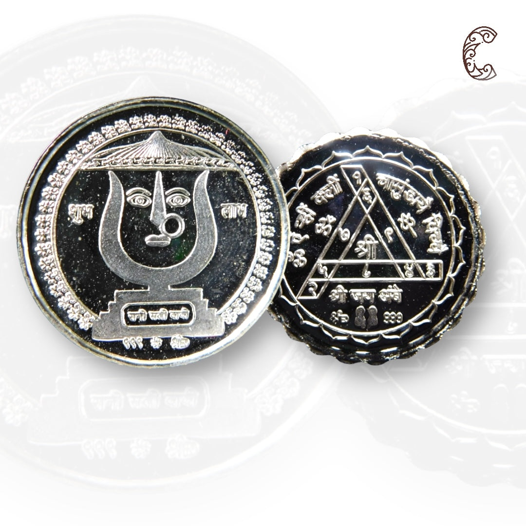 Goddess Rani Sati Dadi -3D Silver Coin 24KT Purity 999 Round Shape - Backside Durga Yantra - Coin Rituals