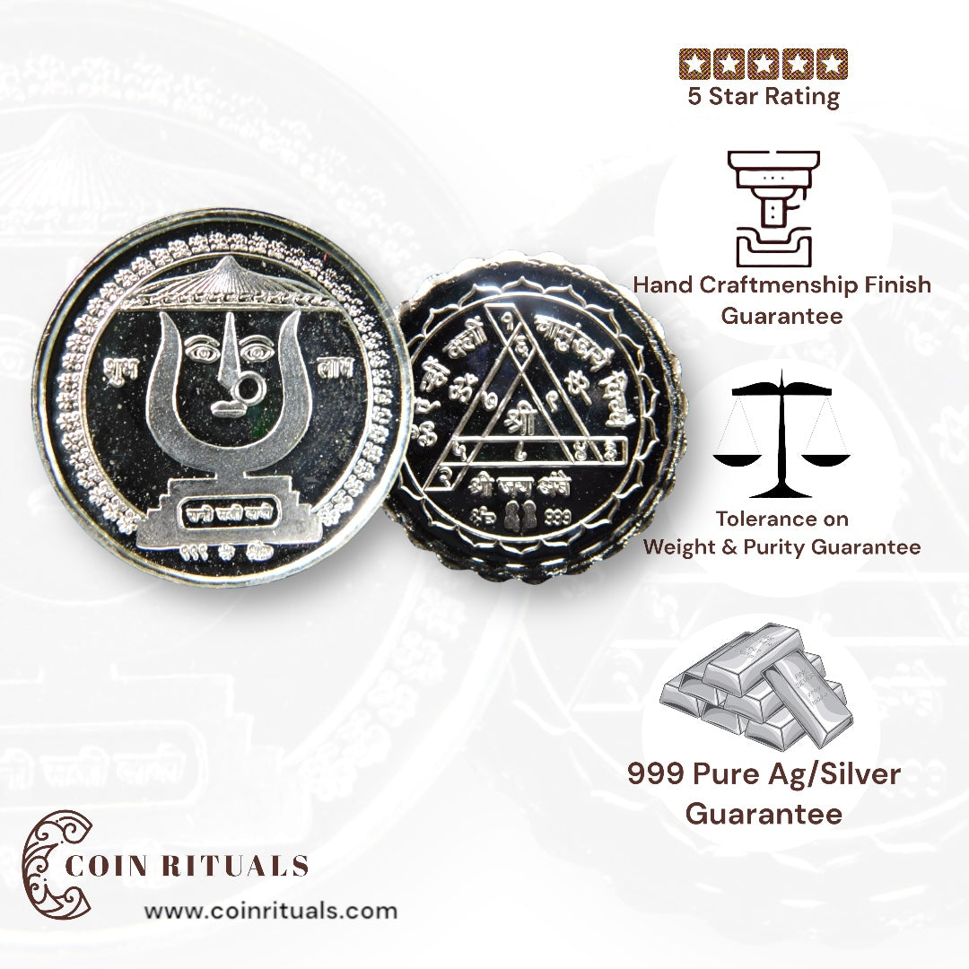 Goddess Rani Sati Dadi -3D Silver Coin 24KT Purity 999 Round Shape - Backside Durga Yantra - Coin Rituals
