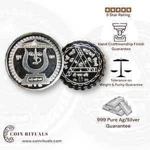 Goddess Rani Sati Dadi -3D Silver Coin 24KT Purity 999 Round Shape - Backside Durga Yantra - Coin Rituals