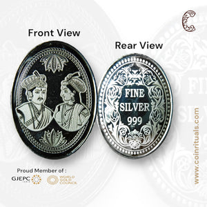 Raja Rani - 3D Silver Coin 24KT Purity 999 Oval Shape - Backside Fine Silver - Coin Rituals