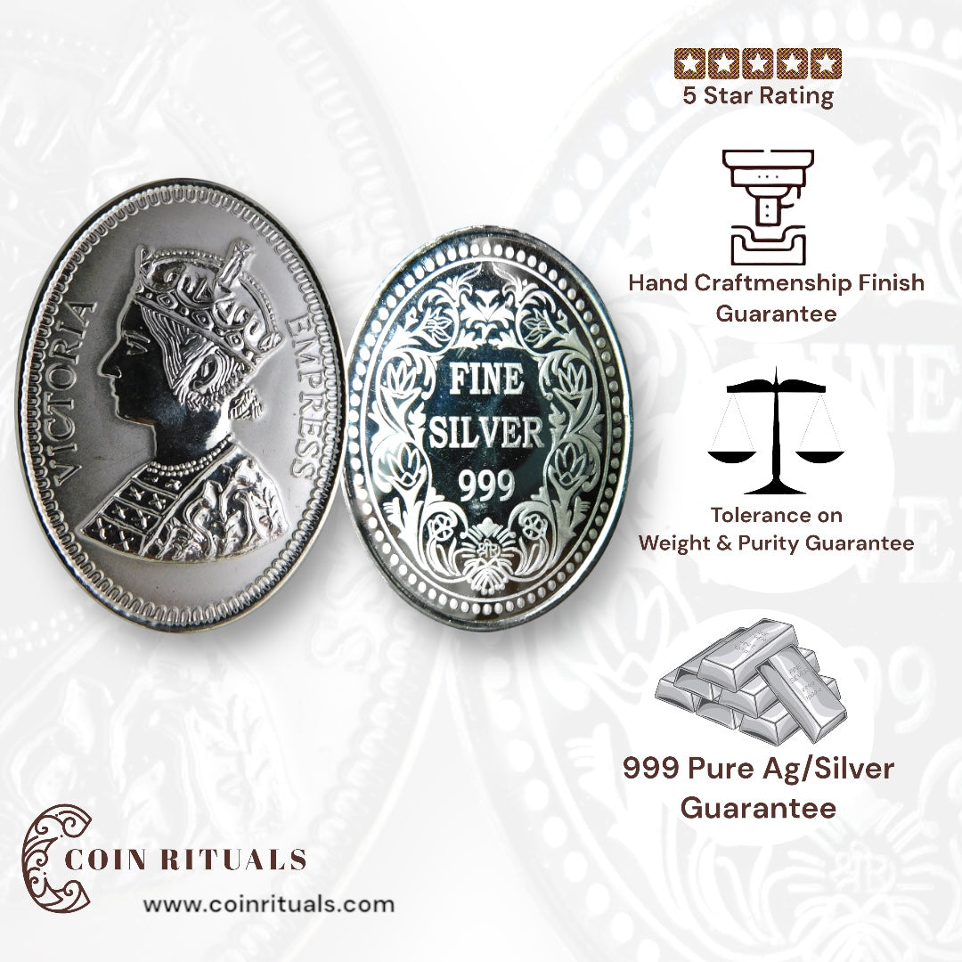 Queen Victoria - 3D Silver Coin 24KT Purity 999 Round Shape - Backside Fine Silver - Coin Rituals