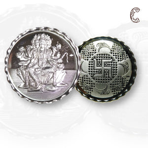 Goddess Maa Gayatri - 3D Silver Coin 24KT Purity 999 Round Shape - Backside Swastik - Coin Rituals
