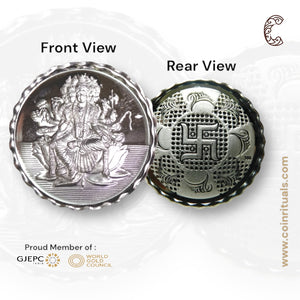 Goddess Maa Gayatri - 3D Silver Coin 24KT Purity 999 Round Shape - Backside Swastik - Coin Rituals