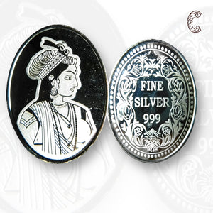 Raja Rani - 3D Silver Coin 24KT Purity 999 Oval Shape - Backside Fine Silver - Coin Rituals