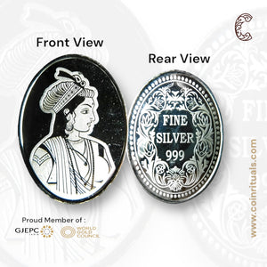 Raja Rani - 3D Silver Coin 24KT Purity 999 Oval Shape - Backside Fine Silver - Coin Rituals