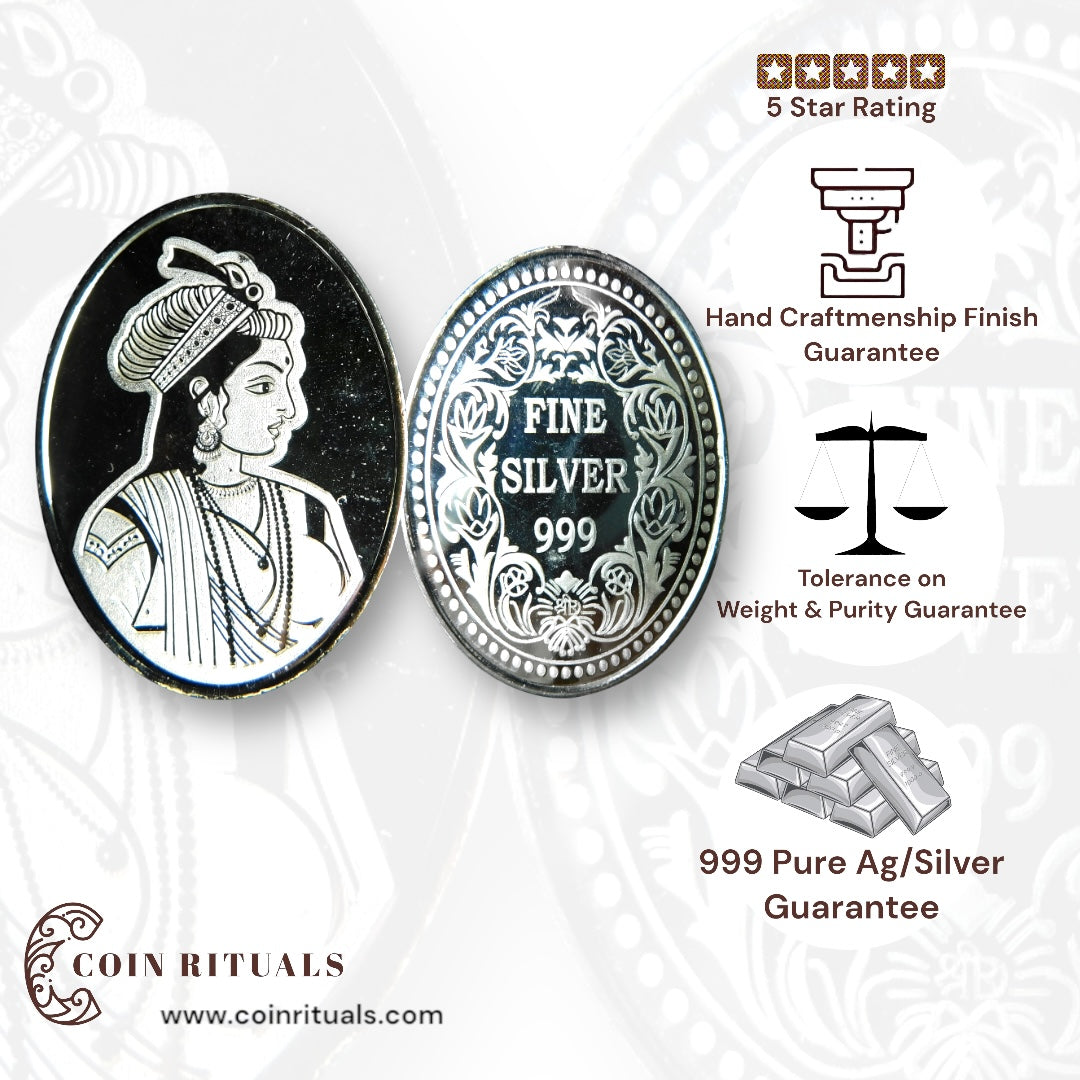 Raja Rani - 3D Silver Coin 24KT Purity 999 Oval Shape - Backside Fine Silver - Coin Rituals
