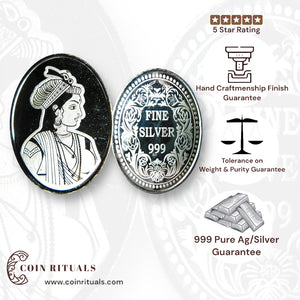 Raja Rani - 3D Silver Coin 24KT Purity 999 Oval Shape - Backside Fine Silver - Coin Rituals