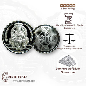 Goddess Maa Lalitha - 3D Silver Coin 24KT Purity 999 Round Shape - Backside Shree - Coin Rituals