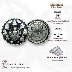 Goddess Ashta Laskhmi - 3D Silver Coin Purity 999 Round Shape - Back side Shree Yantra - Coin Rituals
