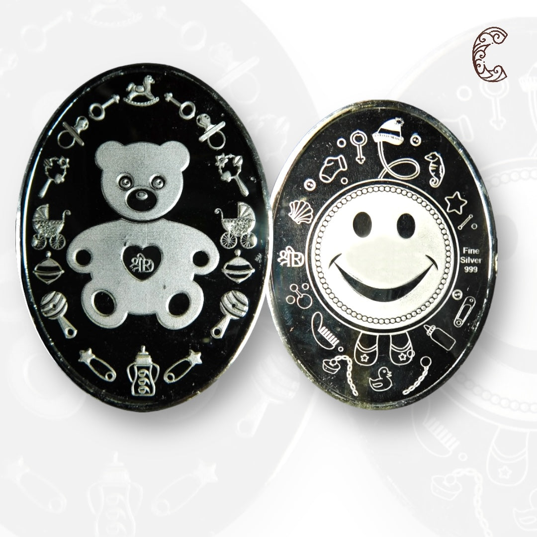Teddy Bear - Silver Coin 24KT Purity 999  Round Shape - Backside Teddy - Coin Rituals