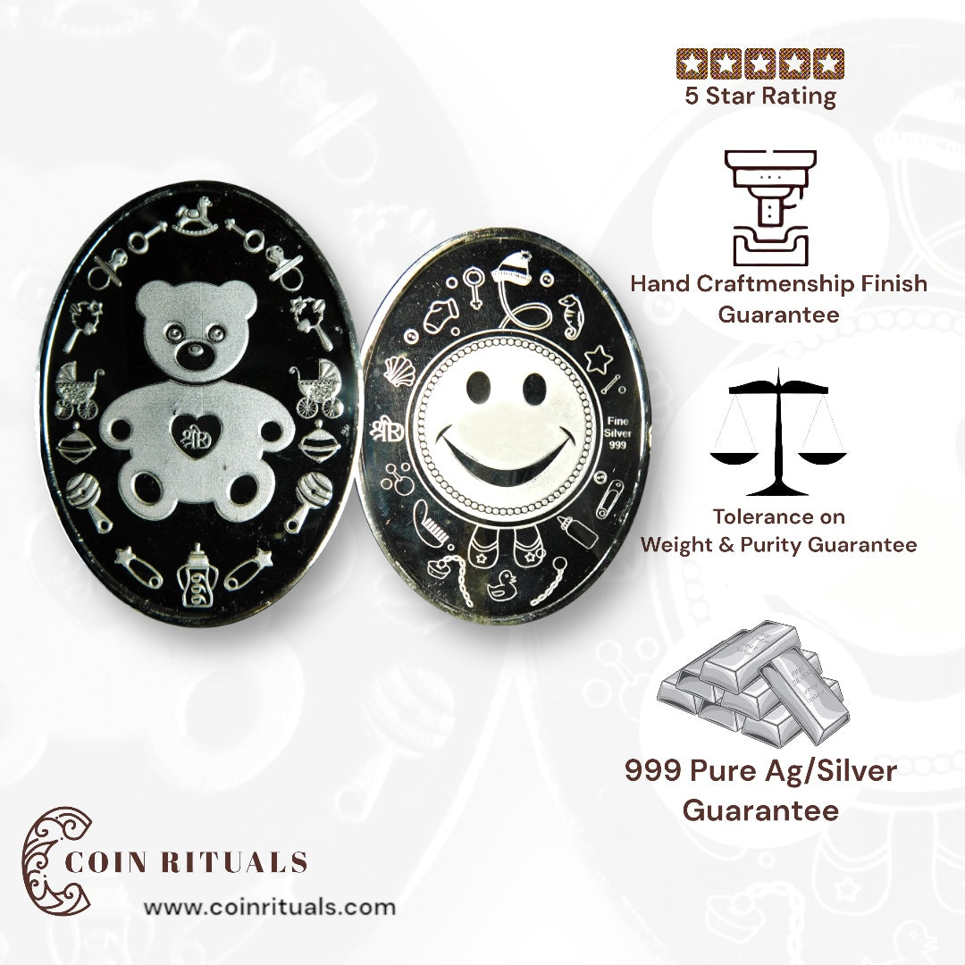Teddy Bear - Silver Coin 24KT Purity 999  Round Shape - Backside Teddy - Coin Rituals