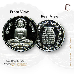 Mahaveer Swamy - 3D Silver Coin 24KT Purity 999 Round Shape - Backside Namokar Mantra - Coin Rituals