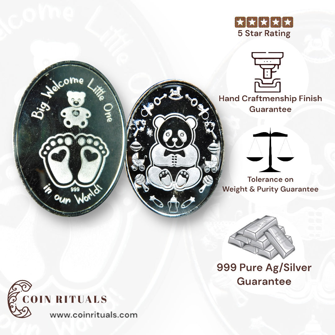 Teddy Bear - Silver Coin 24KT Purity 999  Round Shape - Backside Teddy - Coin Rituals