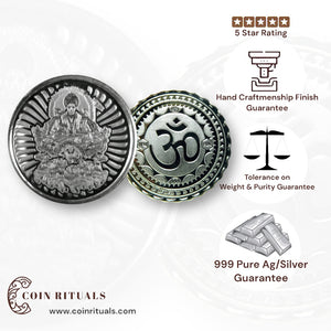 God Surya Dev - 3D Silver Coin 24KT Purity 999 Round Shape - Backside Om - Coin Rituals