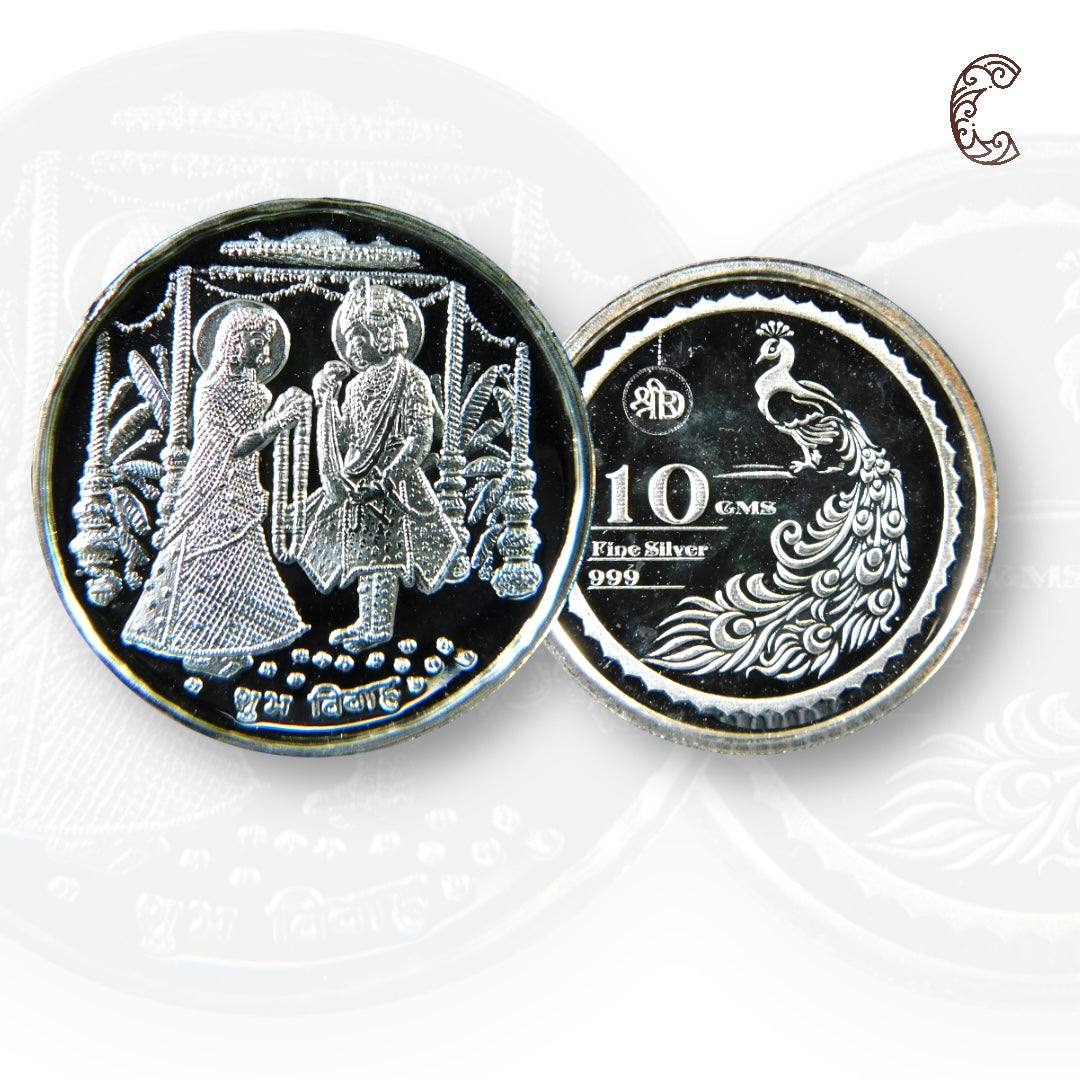 Bride Groom -Couple - 3D Silver Coin 24KT Purity 999 Round Shape - Backside Peacock - Coin Rituals