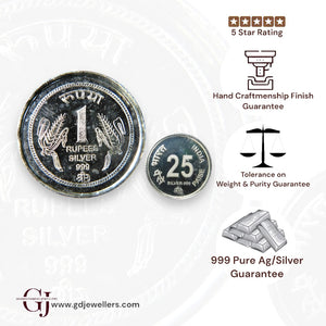 1 Rupee +25 Paisa- 3D Silver Coin 24KT Purity 999 Round Shape - 2 Pieces - Coin Rituals