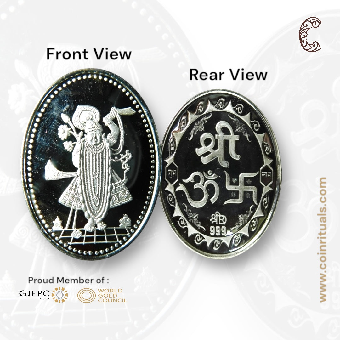 God Srinath - 3D Silver Coin 24KT Purity 999 Round Shape - Backside Shree - Coin Rituals
